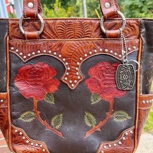 American West Roses Are Red leather purse